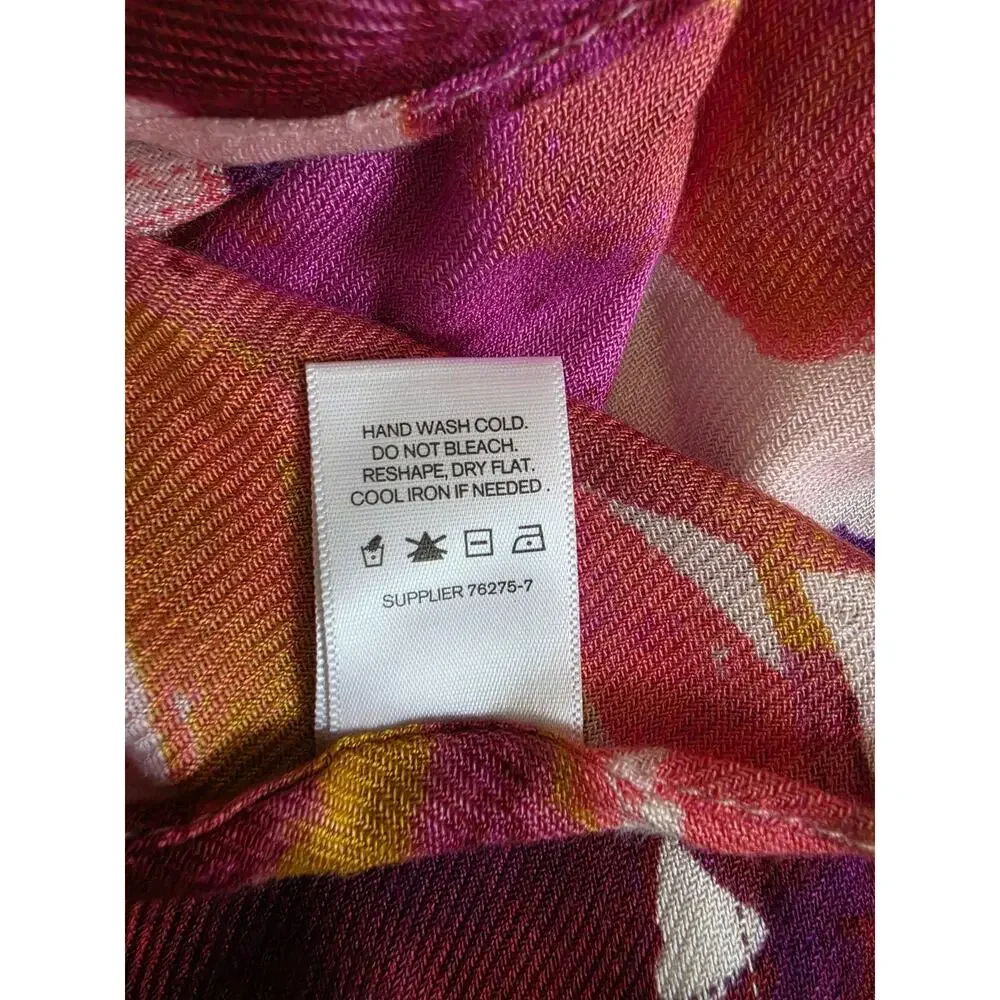 Liz Claiborne Floral Fringe Scarf Shawl Wrap Pink Purple Rayon Lightweight 67x19